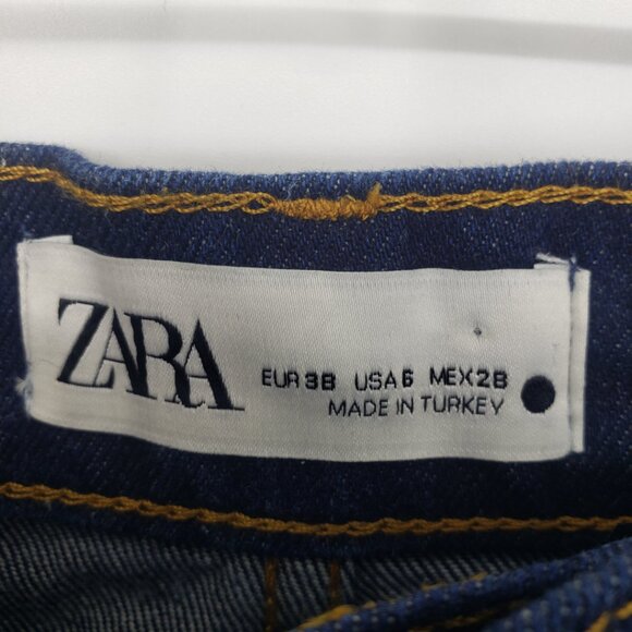 Zara The 90's Full Length Jeans 6 High Rise Waist Dark Wash Austin Blue - Picture 4 of 10